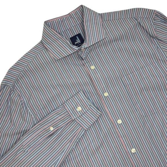 Johnnie O Mens Medium Button Down Long Sleeve Shirt Vertical Striped Blue/Pink - Picture 1 of 5
